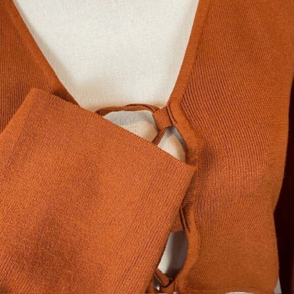 GoodTimesUSA Burnt Orange Copper Stretch Midi Dress Cut Outs Laced Front Size 3X - Picture 4 of 13